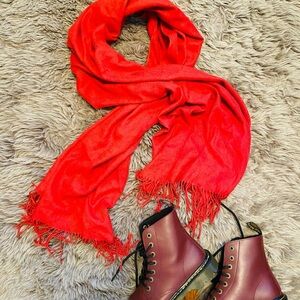 Cashmere Red Blanket Fringe  Scarf / Wrap